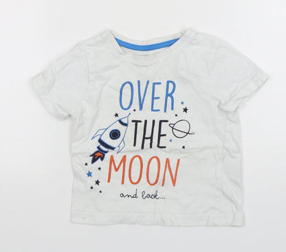 Jeff&CO Boys White  Cotton Basic T-Shirt Size 18-24 Months Round Neck