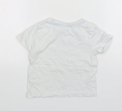 Jeff&CO Boys White  Cotton Basic T-Shirt Size 18-24 Months Round Neck