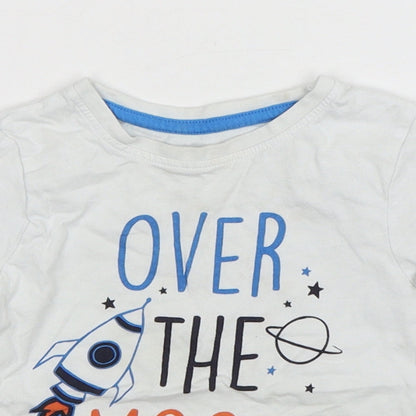 Jeff&CO Boys White  Cotton Basic T-Shirt Size 18-24 Months Round Neck
