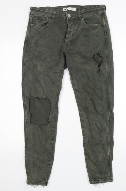 Zara Womens Green  Cotton Skinny Jeans Size 32 in L28 in Regular