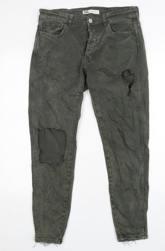 Zara Womens Green  Cotton Skinny Jeans Size 32 in L28 in Regular