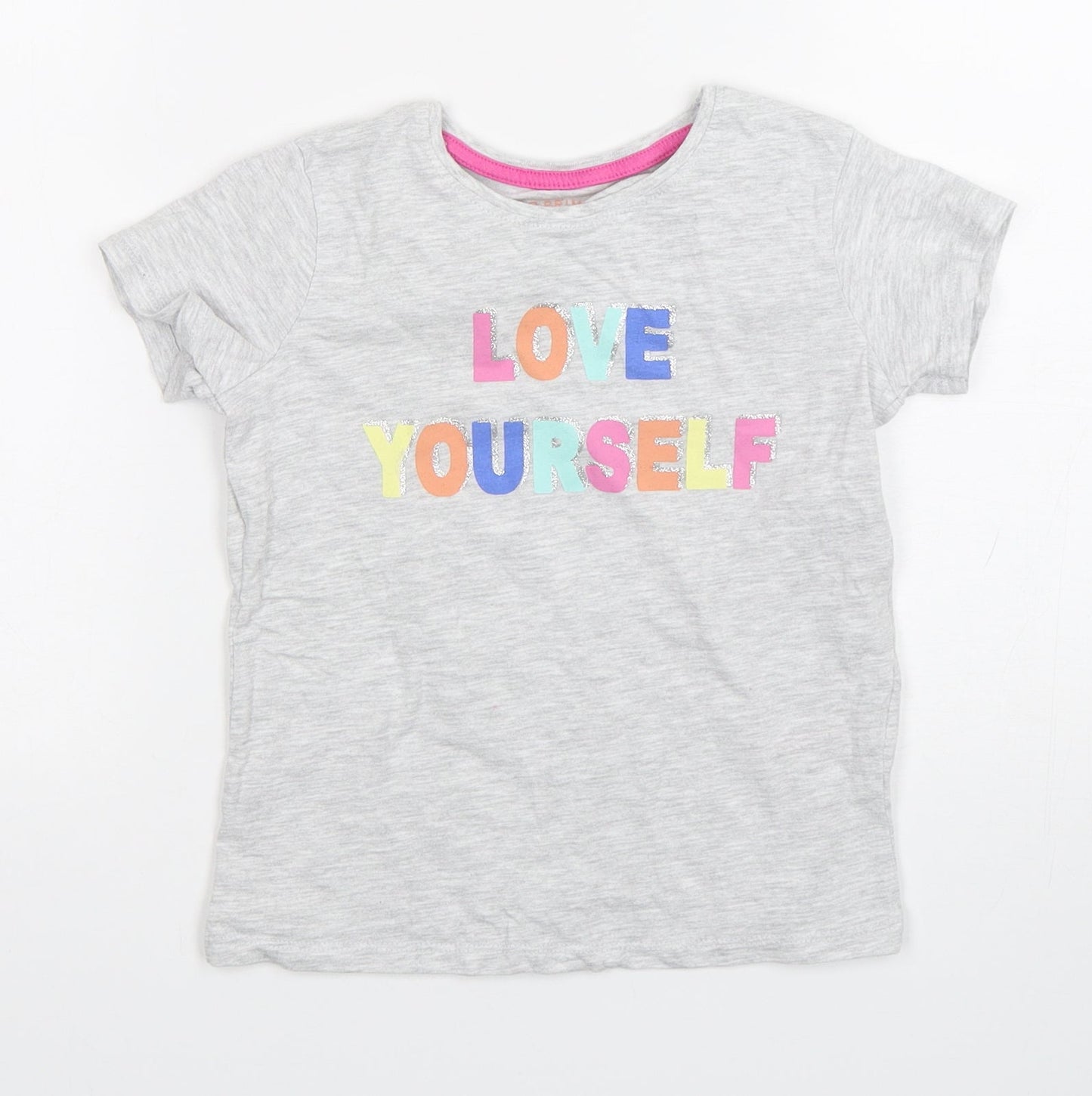 Primark Girls Grey  Cotton Basic T-Shirt Size 5-6 Years Round Neck