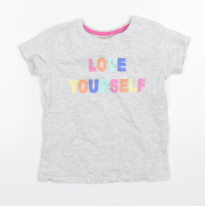 Primark Girls Grey  Cotton Basic T-Shirt Size 5-6 Years Round Neck