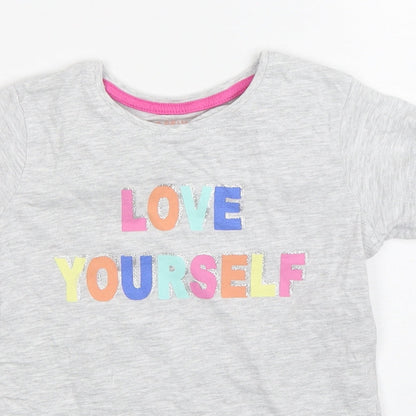 Primark Girls Grey  Cotton Basic T-Shirt Size 5-6 Years Round Neck