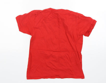 Gildan  Girls Red Animal Print Cotton Basic T-Shirt Size 7-8 Years Round Neck  - Snowdon