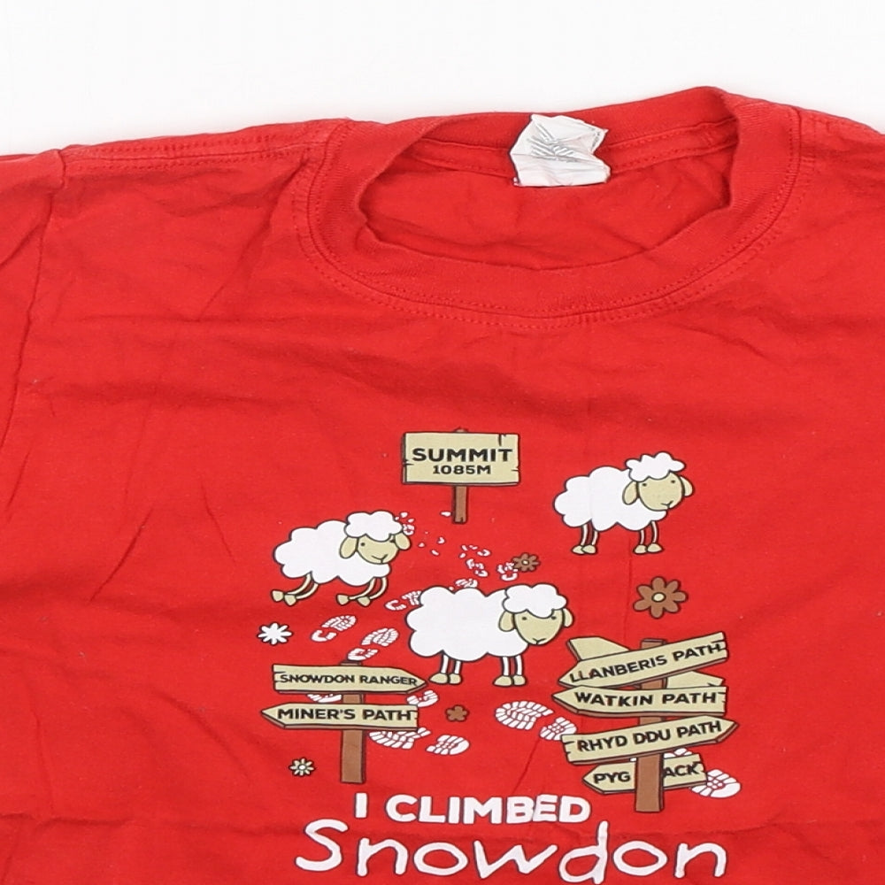Gildan  Girls Red Animal Print Cotton Basic T-Shirt Size 7-8 Years Round Neck  - Snowdon