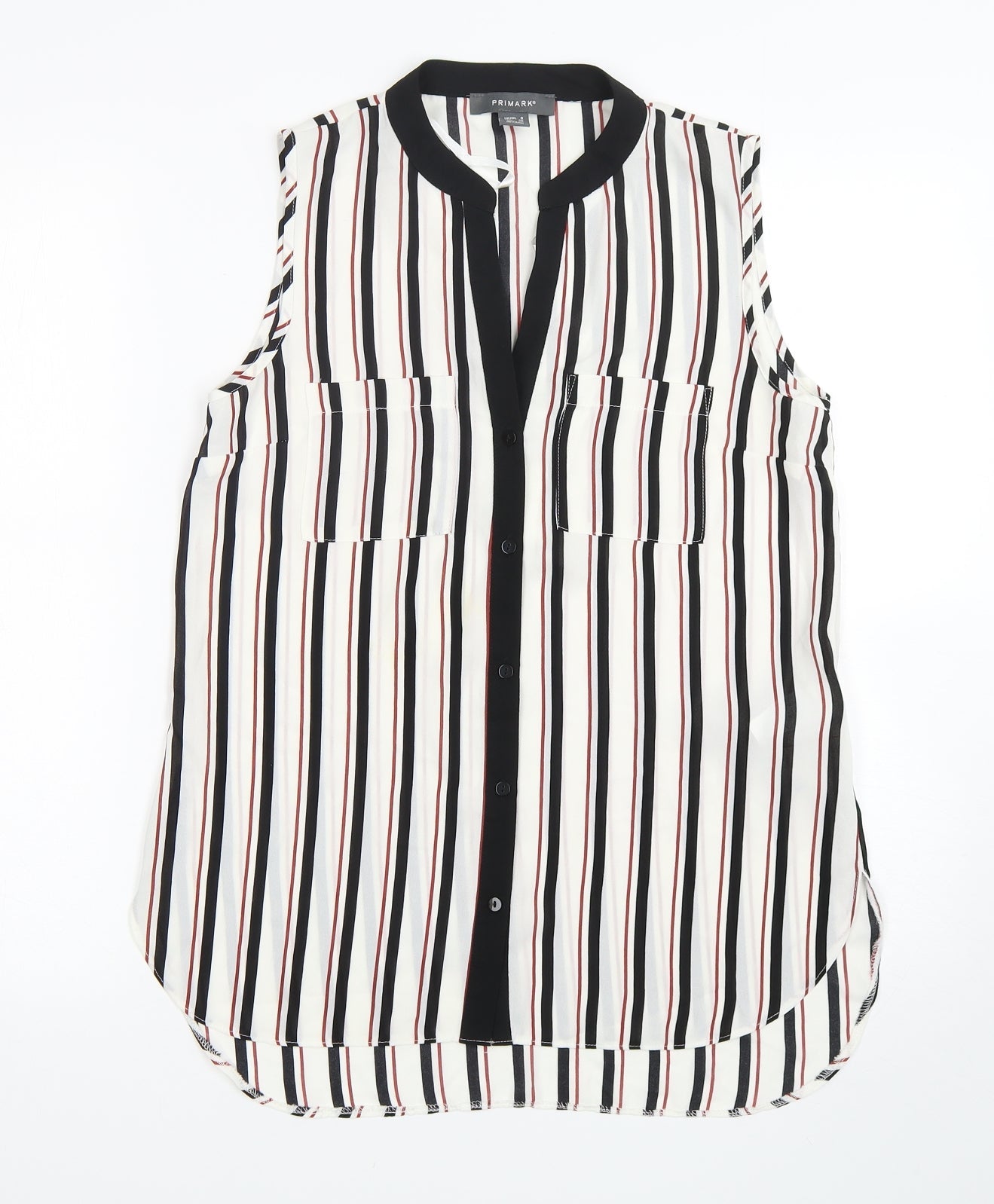Primark Womens Multicoloured Striped Polyester Basic Button-Up Size 8 V-Neck