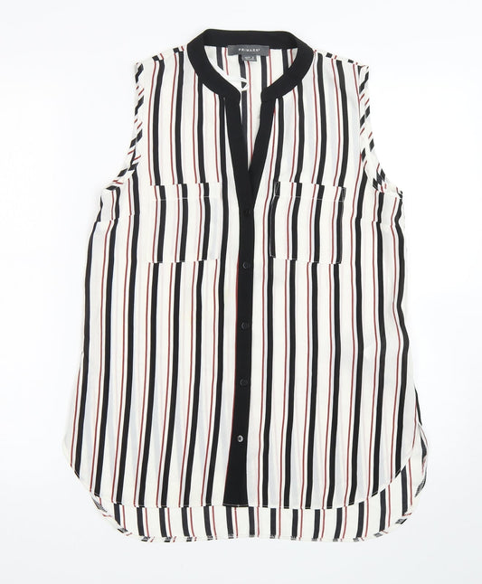 Primark Womens Multicoloured Striped Polyester Basic Button-Up Size 8 V-Neck