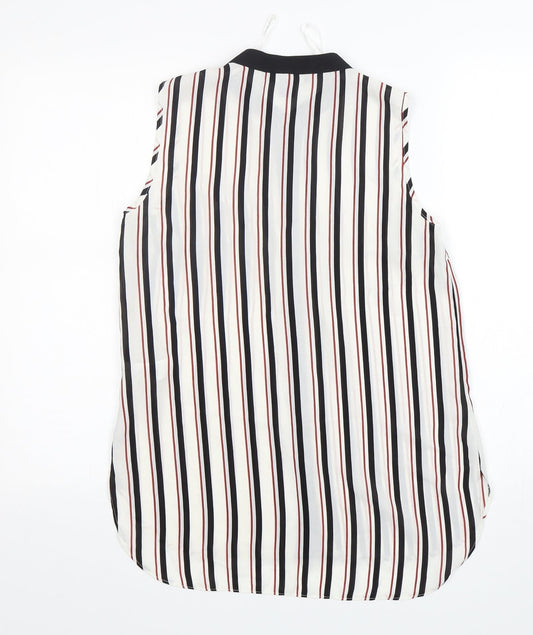 Primark Womens Multicoloured Striped Polyester Basic Button-Up Size 8 V-Neck