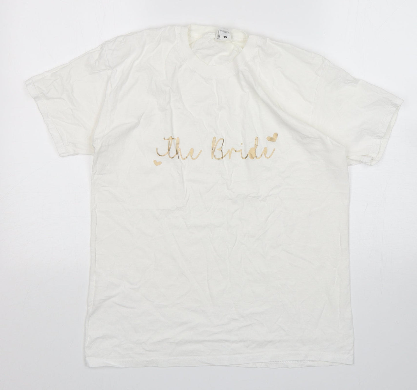 Fruit of the Loom Womens White  Cotton Basic T-Shirt Size M Round Neck - The Bride
