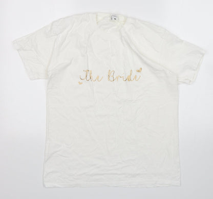 Fruit of the Loom Womens White  Cotton Basic T-Shirt Size M Round Neck - The Bride