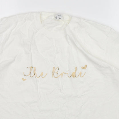 Fruit of the Loom Womens White  Cotton Basic T-Shirt Size M Round Neck - The Bride