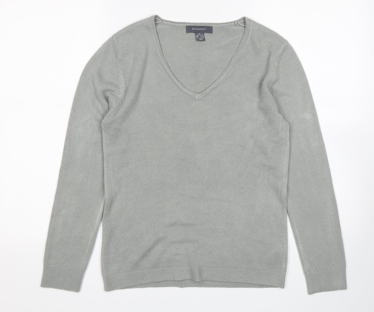 Primark Womens Grey V-Neck  Acrylic Pullover Jumper Size 6