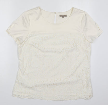 Soon Womens Ivory  Polyester Basic T-Shirt Size 16 Round Neck