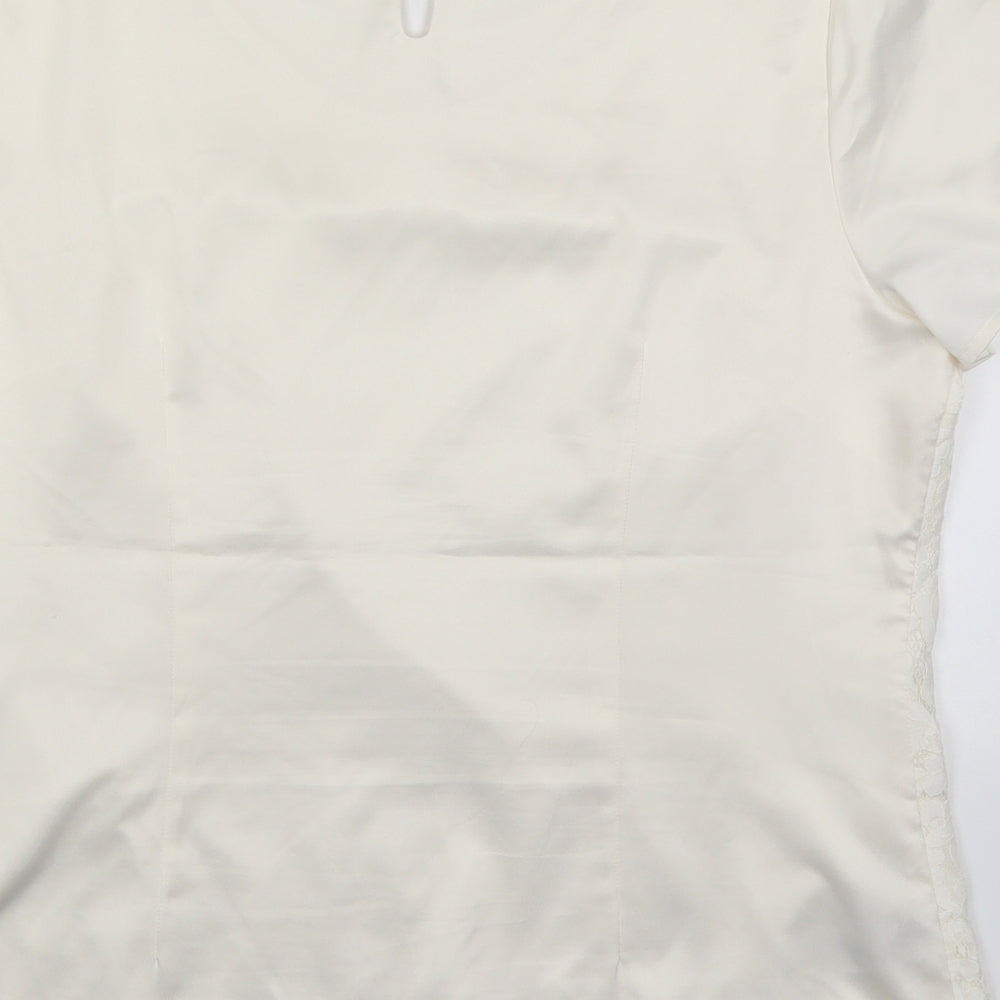 Soon Womens Ivory  Polyester Basic T-Shirt Size 16 Round Neck