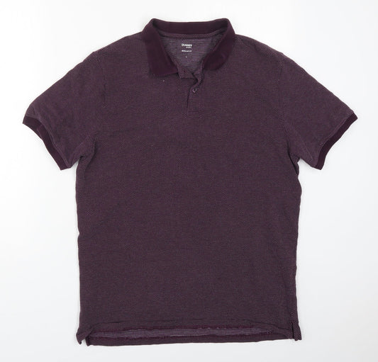 Dunnes Mens Purple Polka Dot Cotton  Polo Size L Collared Pullover