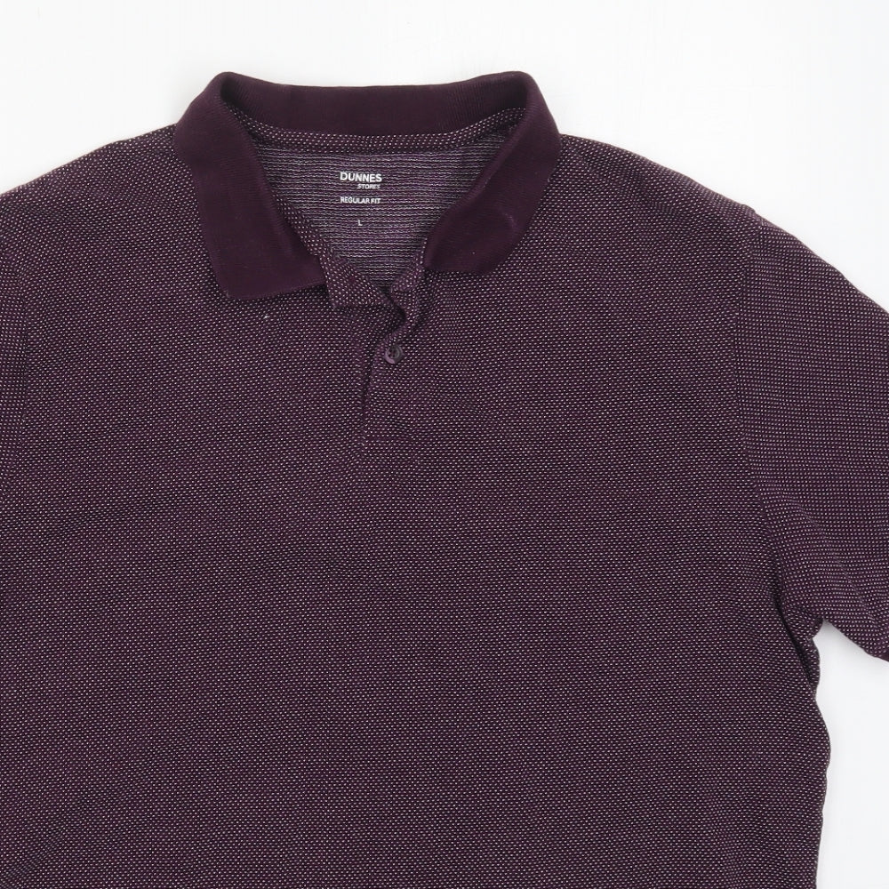 Dunnes Mens Purple Polka Dot Cotton  Polo Size L Collared Pullover