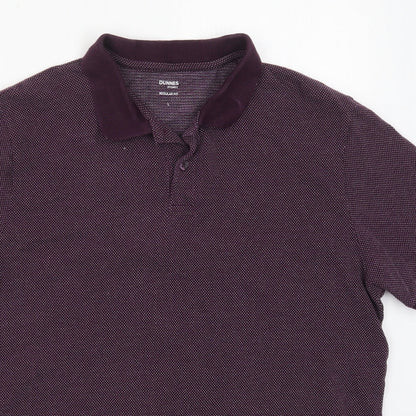 Dunnes Mens Purple Polka Dot Cotton  Polo Size L Collared Pullover