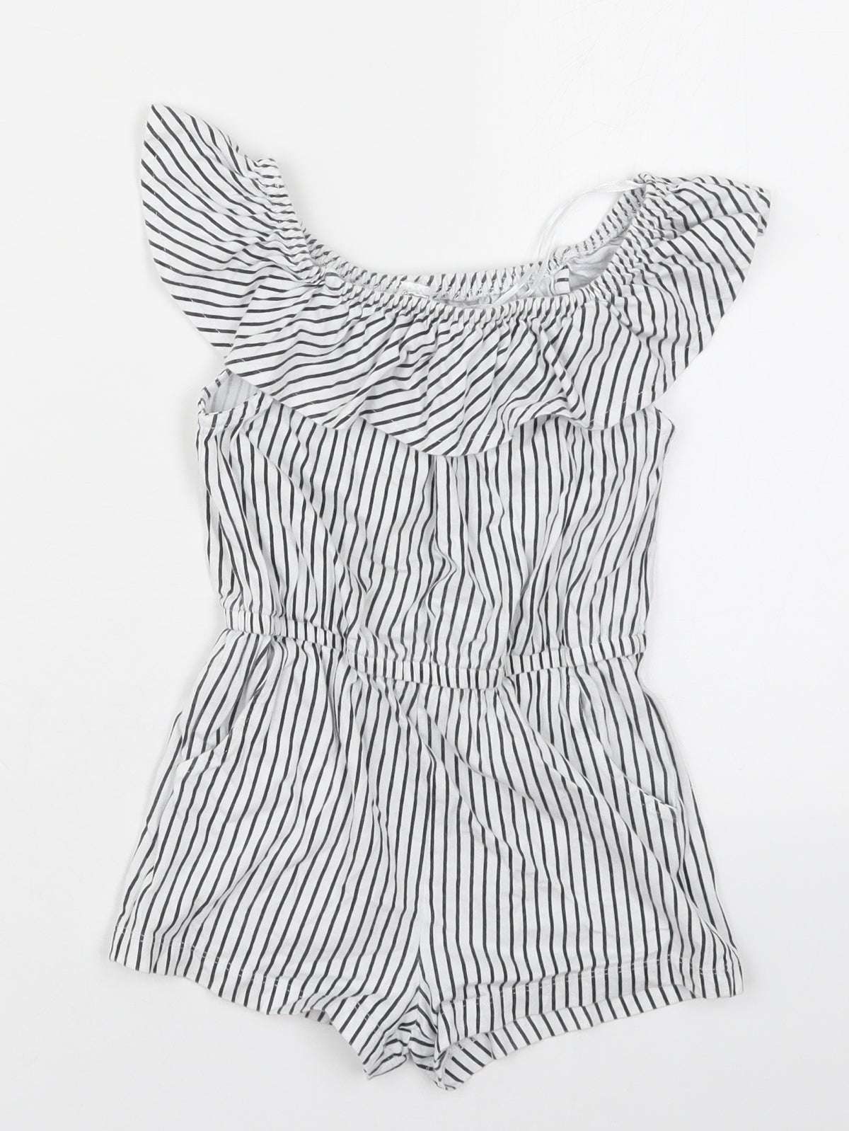 Dunnes Girls White Striped Cotton Playsuit One-Piece Size 6 Years  Pullover - Black and White