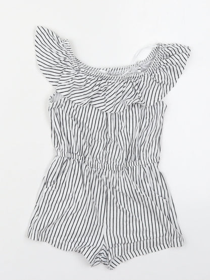 Dunnes Girls White Striped Cotton Playsuit One-Piece Size 6 Years  Pullover - Black and White