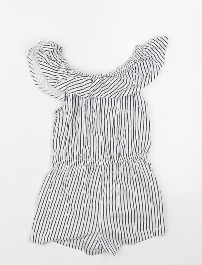 Dunnes Girls White Striped Cotton Playsuit One-Piece Size 6 Years  Pullover - Black and White