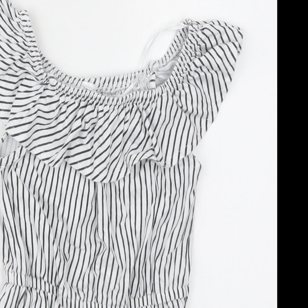 Dunnes Girls White Striped Cotton Playsuit One-Piece Size 6 Years  Pullover - Black and White