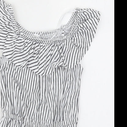 Dunnes Girls White Striped Cotton Playsuit One-Piece Size 6 Years  Pullover - Black and White