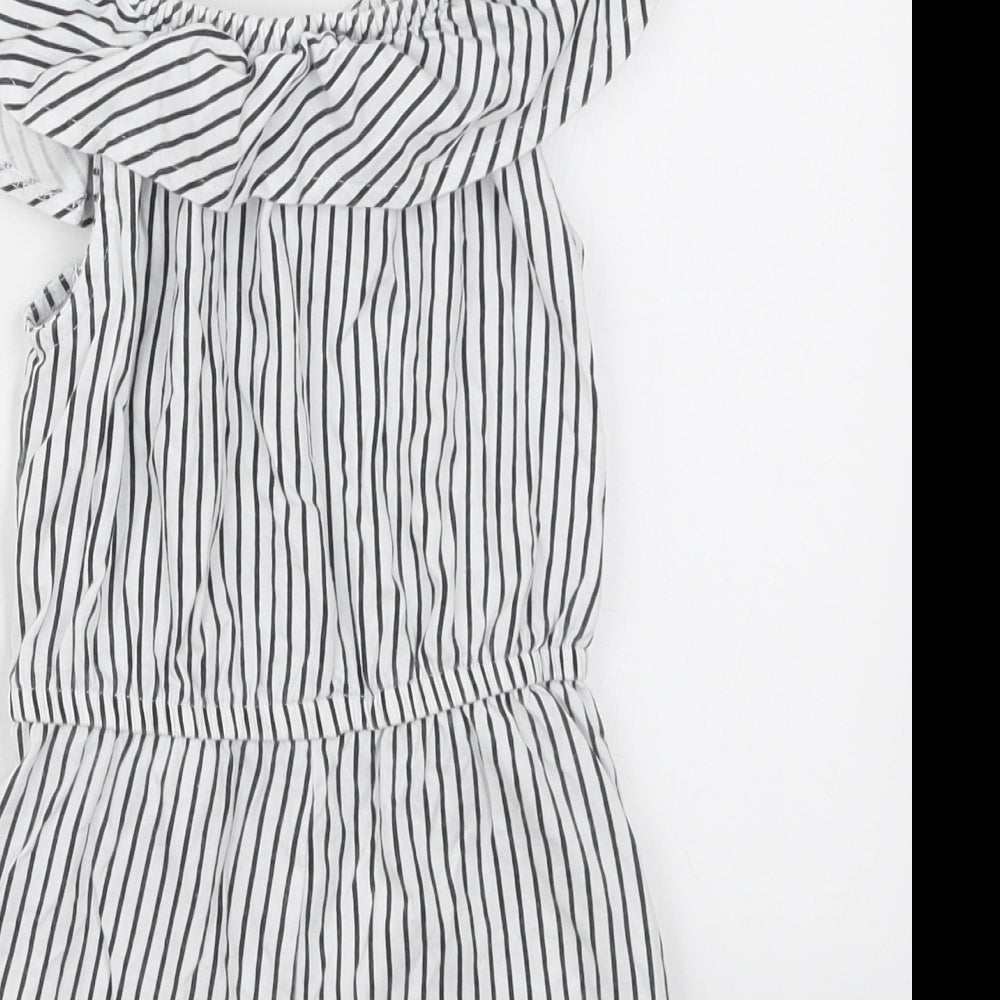 Dunnes Girls White Striped Cotton Playsuit One-Piece Size 6 Years  Pullover - Black and White