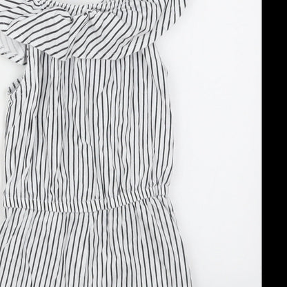 Dunnes Girls White Striped Cotton Playsuit One-Piece Size 6 Years  Pullover - Black and White