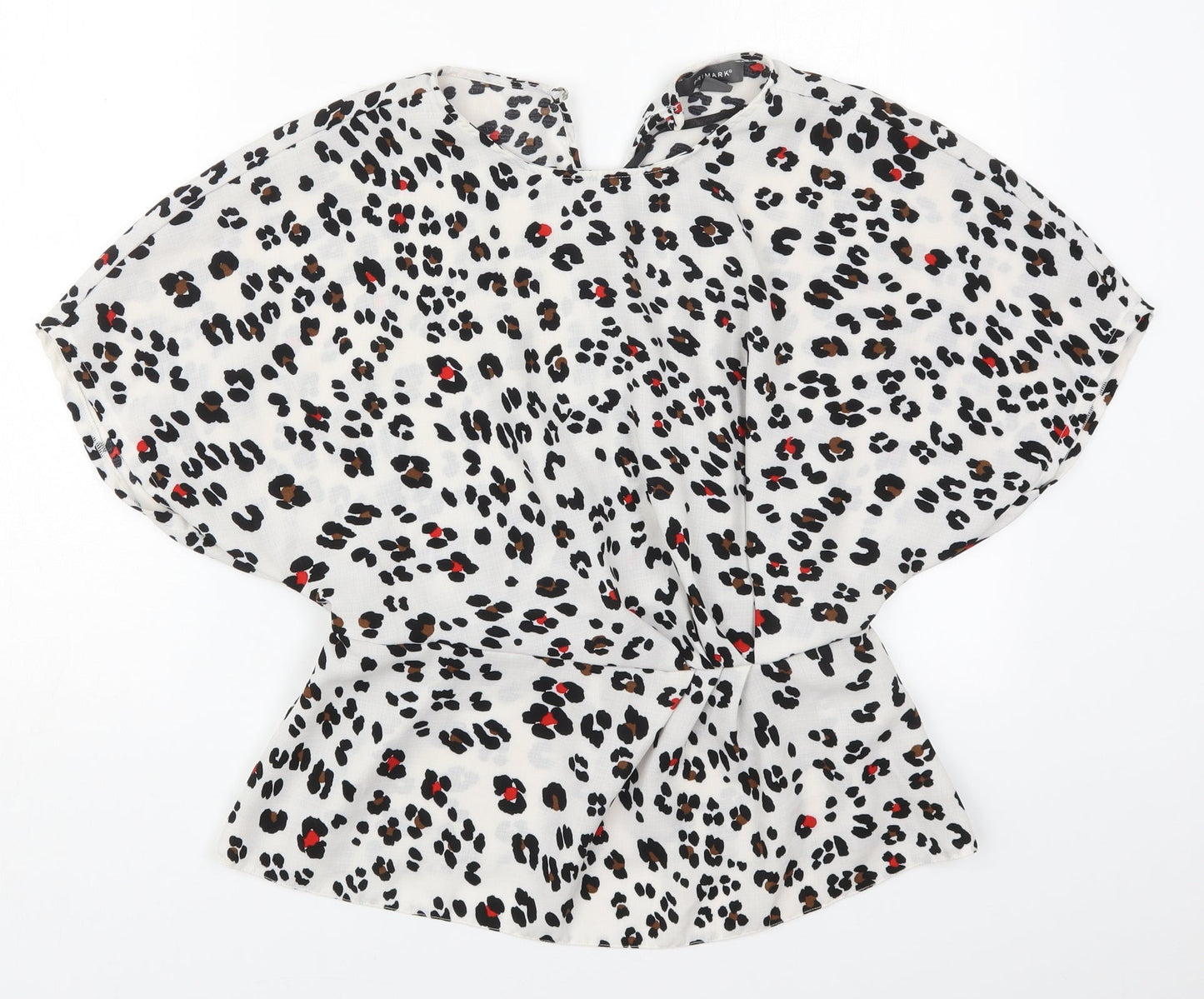 Primark Womens White Animal Print Polyester Basic Blouse Size 12 Round Neck