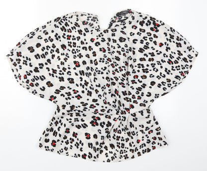 Primark Womens White Animal Print Polyester Basic Blouse Size 12 Round Neck