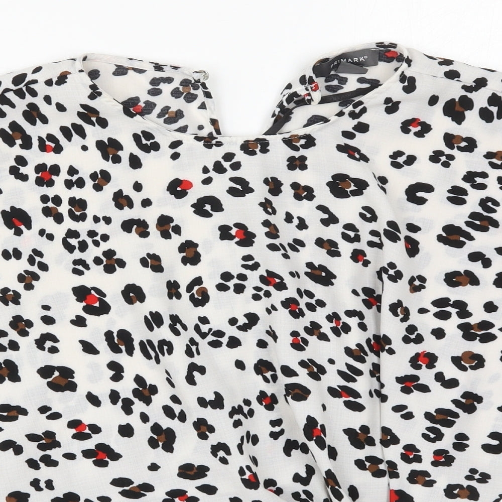 Primark Womens White Animal Print Polyester Basic Blouse Size 12 Round Neck