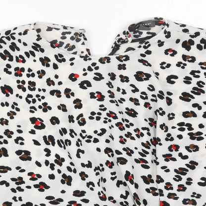 Primark Womens White Animal Print Polyester Basic Blouse Size 12 Round Neck