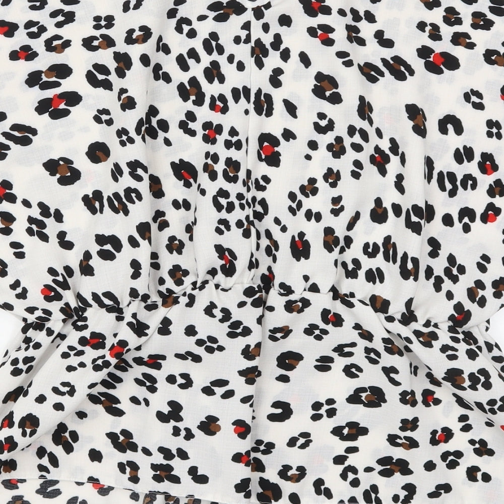 Primark Womens White Animal Print Polyester Basic Blouse Size 12 Round Neck