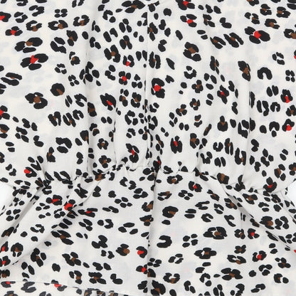 Primark Womens White Animal Print Polyester Basic Blouse Size 12 Round Neck