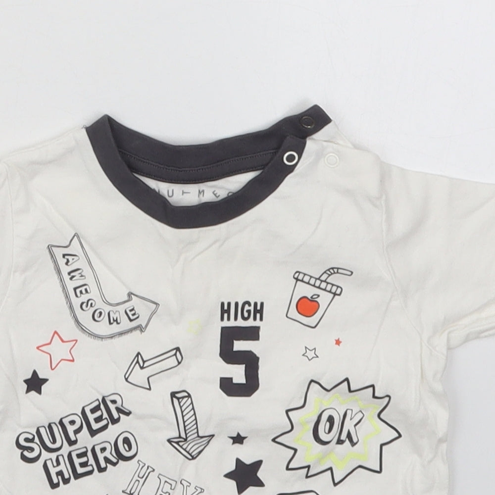 Nutmeg Boys White  Cotton Basic T-Shirt Size 12-18 Months Crew Neck Pullover - Super Hero Let's Go Make Some Noise