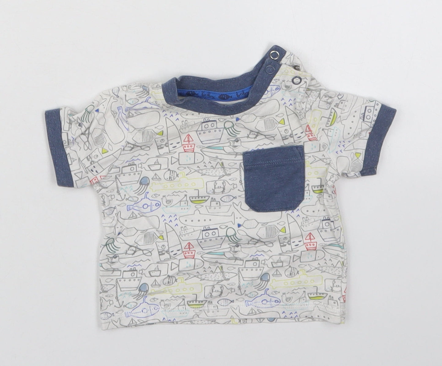 TU Boys Multicoloured  Cotton Basic T-Shirt Size 0-3 Months Crew Neck Pullover - Sea Boats Ships Animals