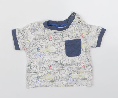 TU Boys Multicoloured  Cotton Basic T-Shirt Size 0-3 Months Crew Neck Pullover - Sea Boats Ships Animals