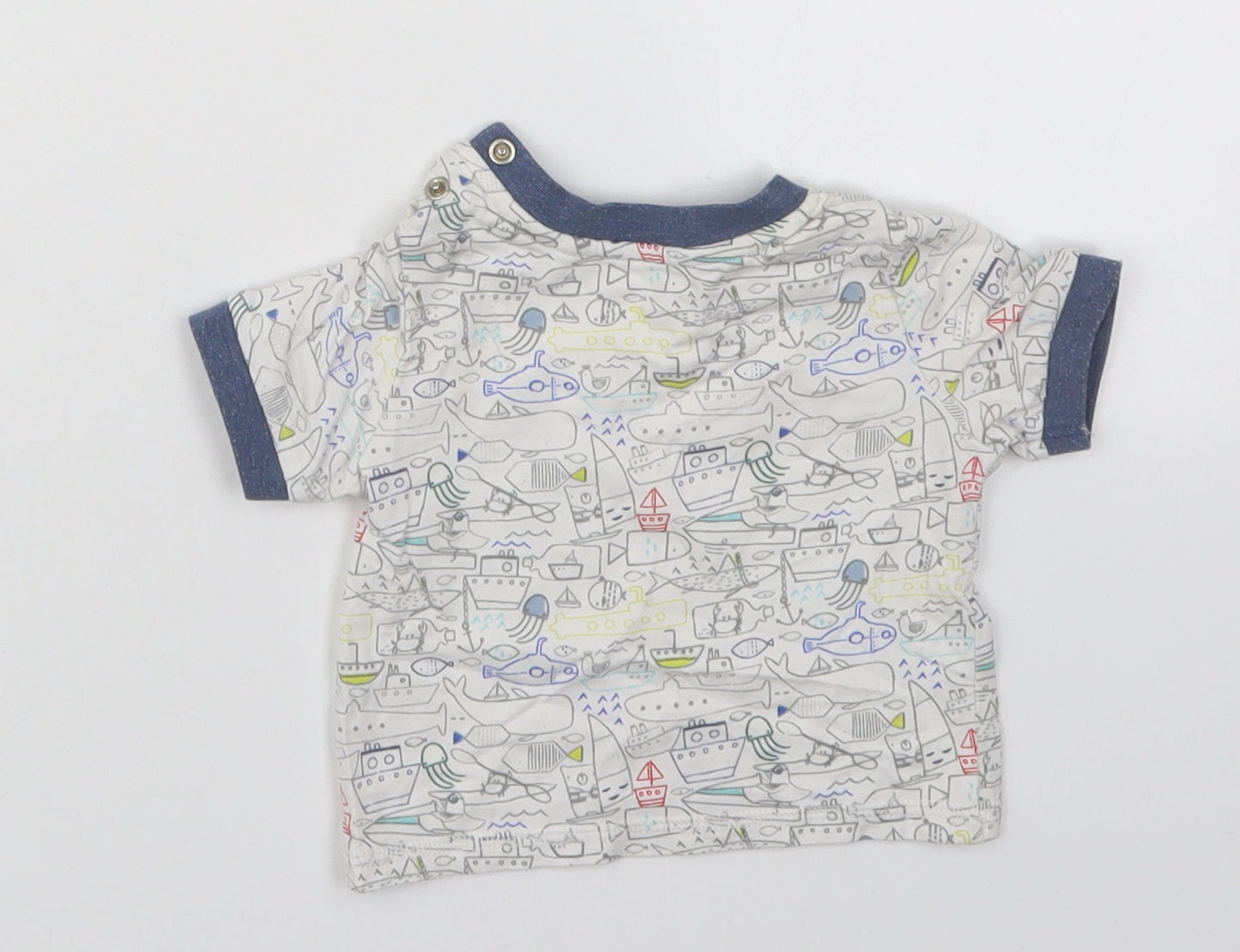 TU Boys Multicoloured  Cotton Basic T-Shirt Size 0-3 Months Crew Neck Pullover - Sea Boats Ships Animals