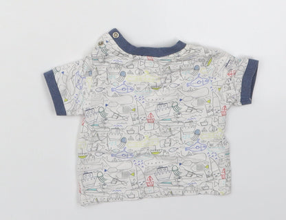 TU Boys Multicoloured  Cotton Basic T-Shirt Size 0-3 Months Crew Neck Pullover - Sea Boats Ships Animals