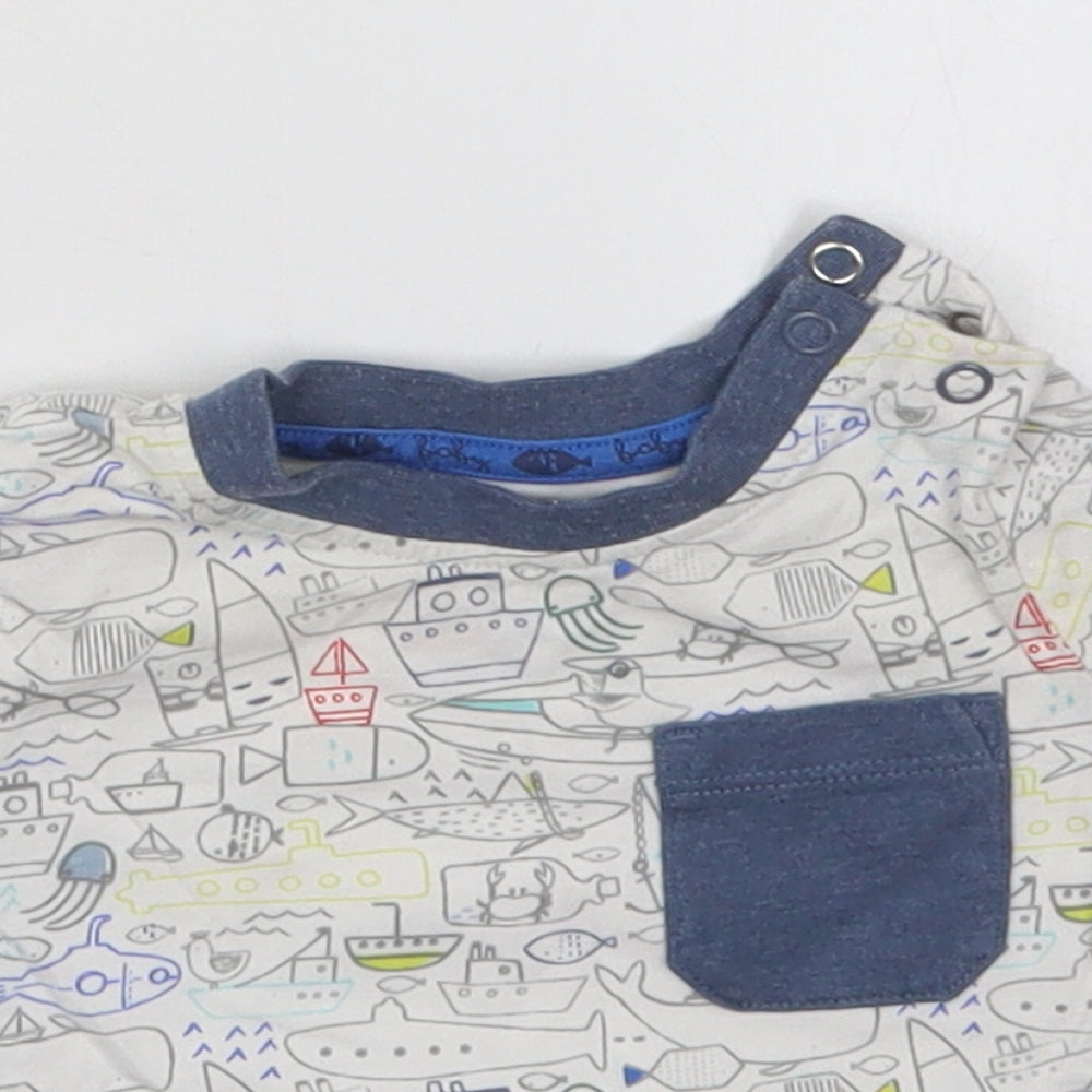 TU Boys Multicoloured  Cotton Basic T-Shirt Size 0-3 Months Crew Neck Pullover - Sea Boats Ships Animals