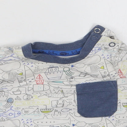 TU Boys Multicoloured  Cotton Basic T-Shirt Size 0-3 Months Crew Neck Pullover - Sea Boats Ships Animals