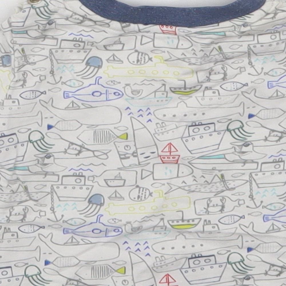 TU Boys Multicoloured  Cotton Basic T-Shirt Size 0-3 Months Crew Neck Pullover - Sea Boats Ships Animals