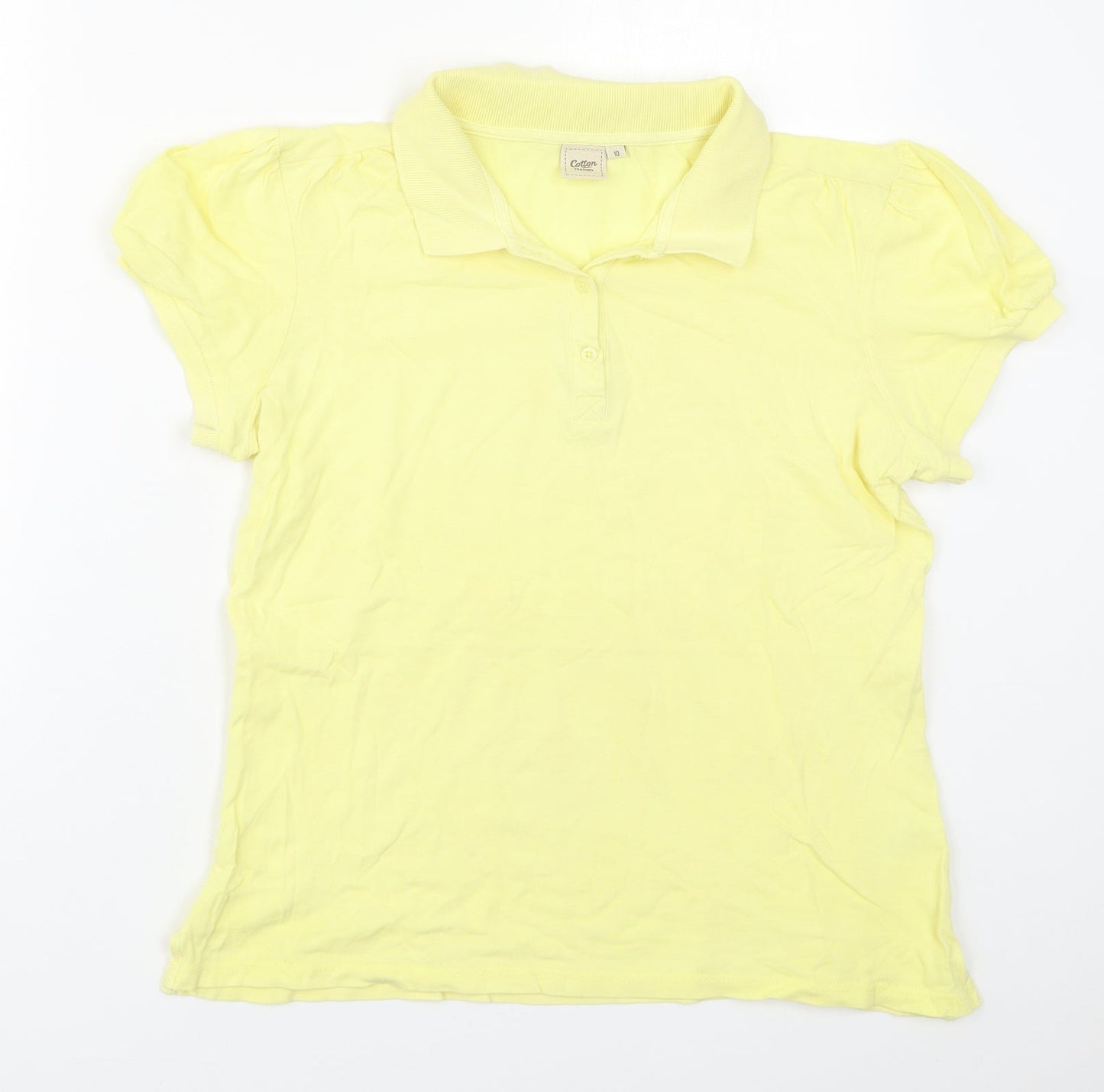 Cotton Traders Womens Yellow  Cotton Basic Polo Size 10 Collared