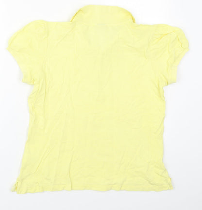 Cotton Traders Womens Yellow  Cotton Basic Polo Size 10 Collared