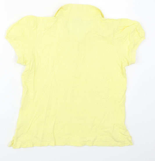Cotton Traders Womens Yellow  Cotton Basic Polo Size 10 Collared