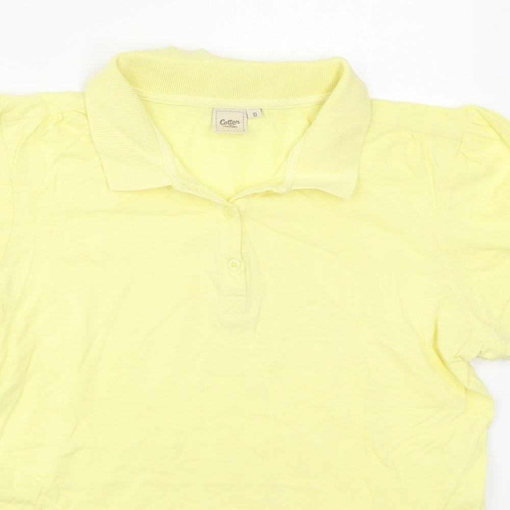 Cotton Traders Womens Yellow  Cotton Basic Polo Size 10 Collared