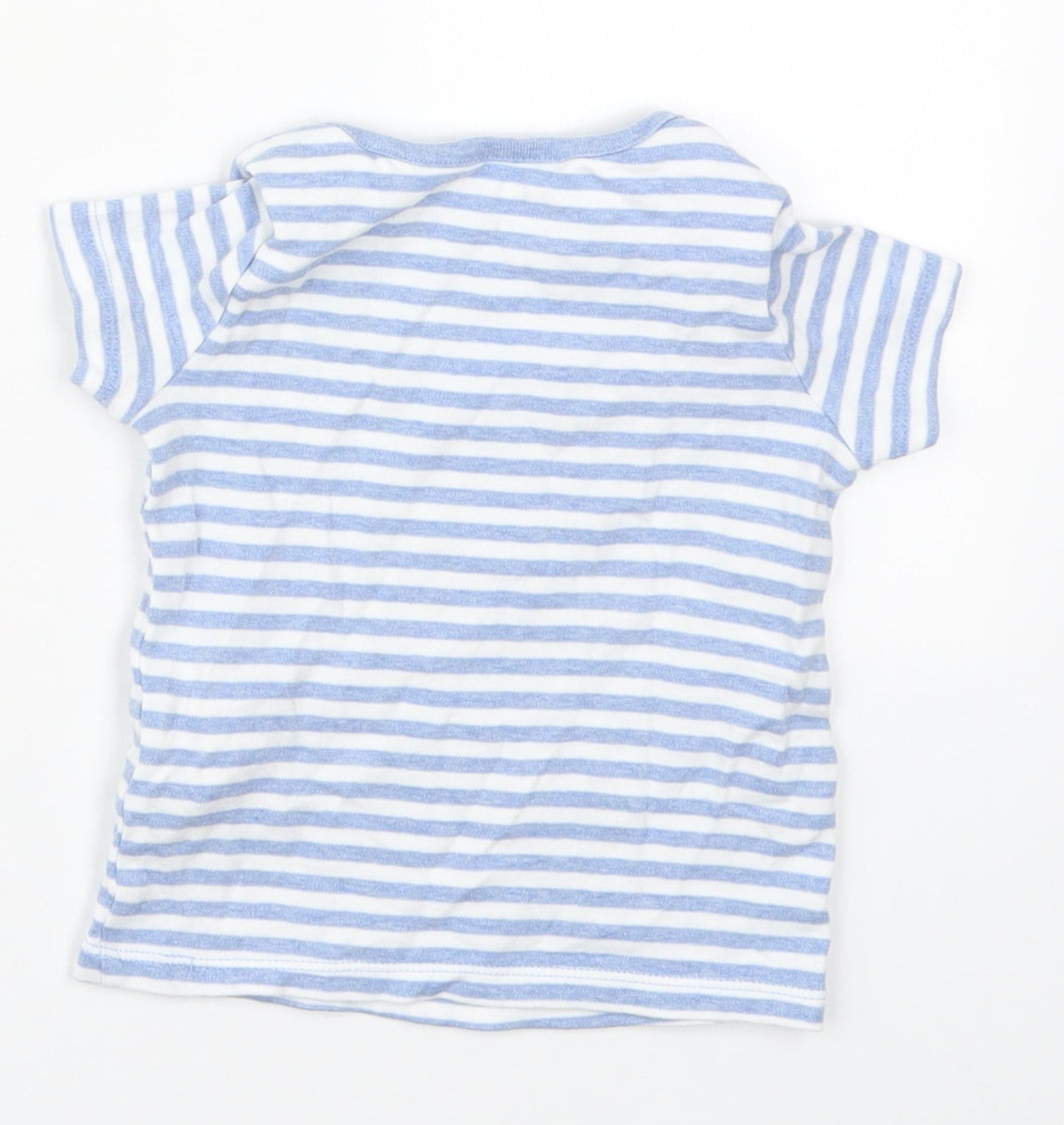 F&F Girls Blue Striped Cotton Basic T-Shirt Size 12-18 Months Round Neck Pullover - Flower Bunny