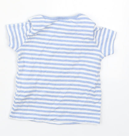 F&F Girls Blue Striped Cotton Basic T-Shirt Size 12-18 Months Round Neck Pullover - Flower Bunny