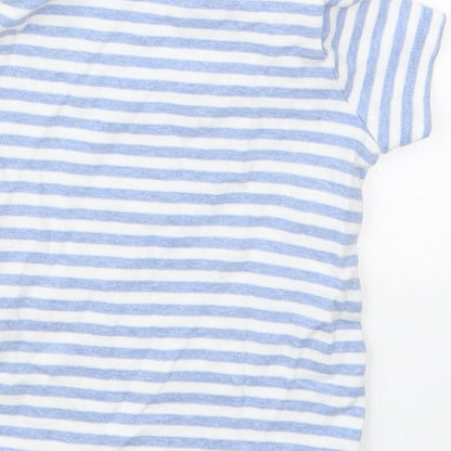 F&F Girls Blue Striped Cotton Basic T-Shirt Size 12-18 Months Round Neck Pullover - Flower Bunny